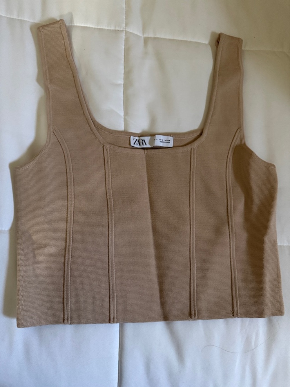 Zara Beige Ribbed Knit Crop Tank